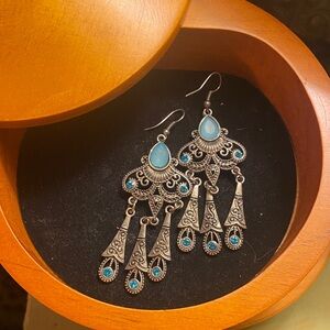 Elegant Silver and Blue Chandelier Earrings